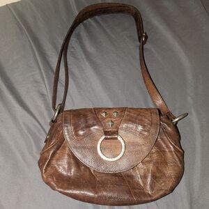 Brown Leather Harley Davidson Shoulder Bag with Ring Accent